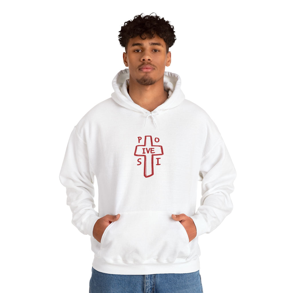 Positive Cross Hoodie – Minimal Red 'POSITIVE' Cross Graphic Sweatshirt