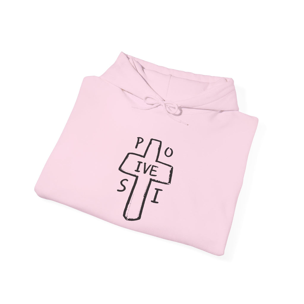 Christian Cross 'P O S I T I V E' Minimalist Hoodie — Positive Faith Graphic Sweatshirt