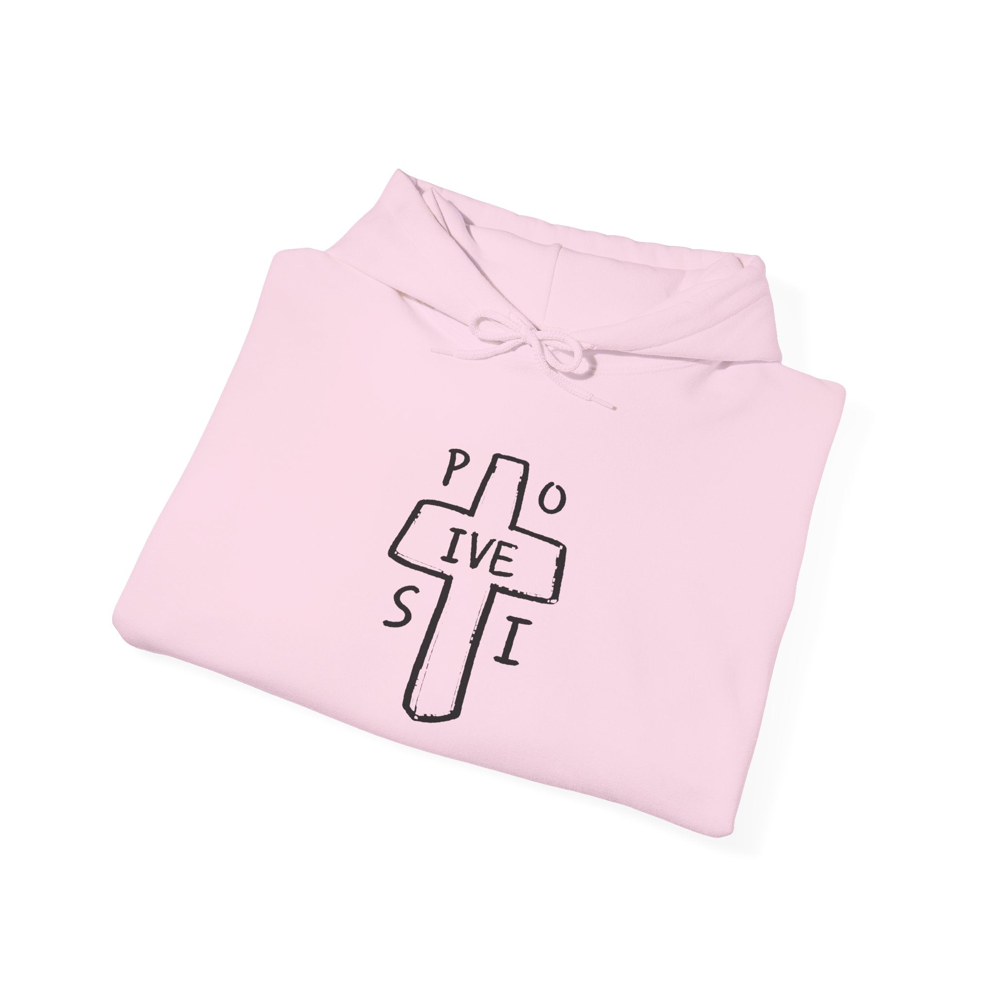 Christian Cross 'P O S I T I V E' Minimalist Hoodie — Positive Faith Graphic Sweatshirt