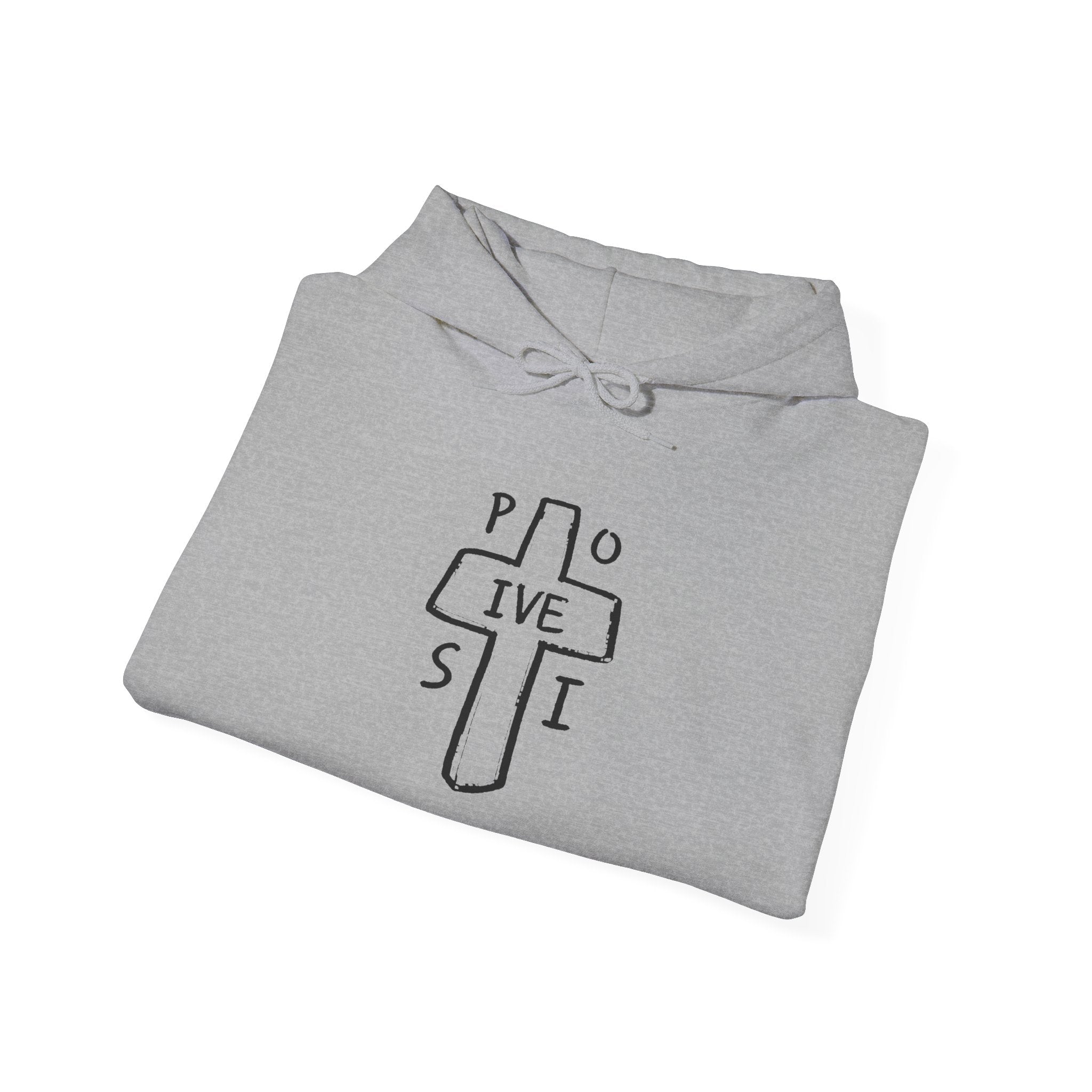 Christian Cross 'P O S I T I V E' Minimalist Hoodie — Positive Faith Graphic Sweatshirt
