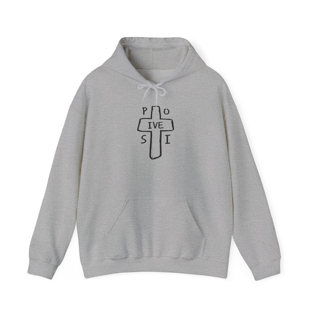 Christian Cross 'P O S I T I V E' Minimalist Hoodie — Positive Faith Graphic Sweatshirt