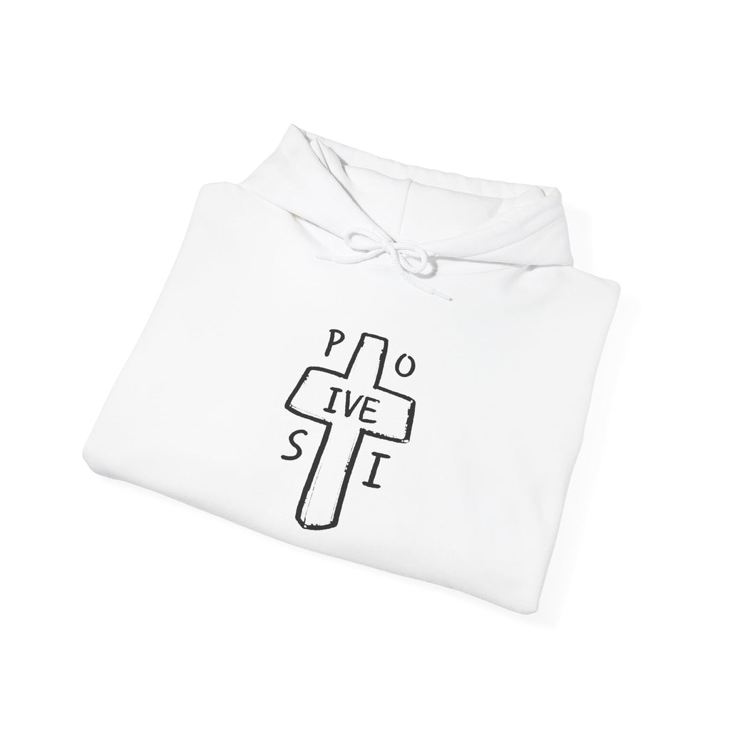 Christian Cross 'P O S I T I V E' Minimalist Hoodie — Positive Faith Graphic Sweatshirt