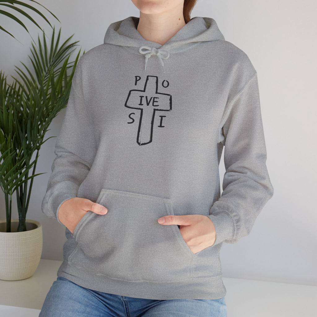 Christian Cross 'P O S I T I V E' Minimalist Hoodie — Positive Faith Graphic Sweatshirt
