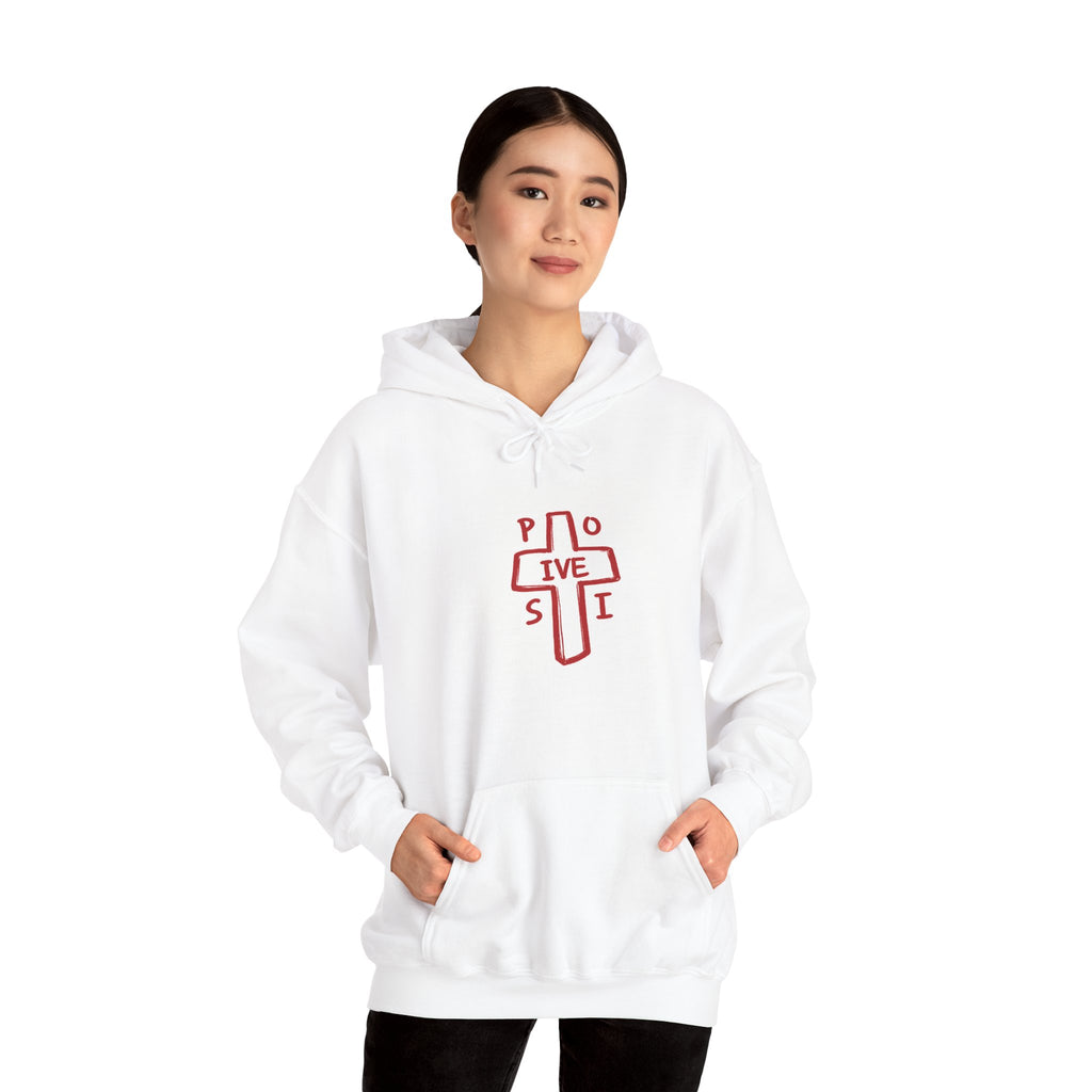 Positive Cross Hoodie – Minimal Red 'POSITIVE' Cross Graphic Sweatshirt
